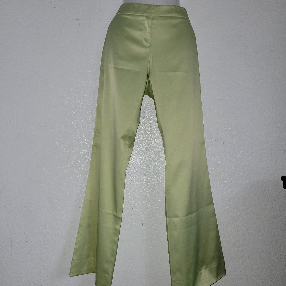 Y2K Satin Cache Brat Lime Green Flare Pants